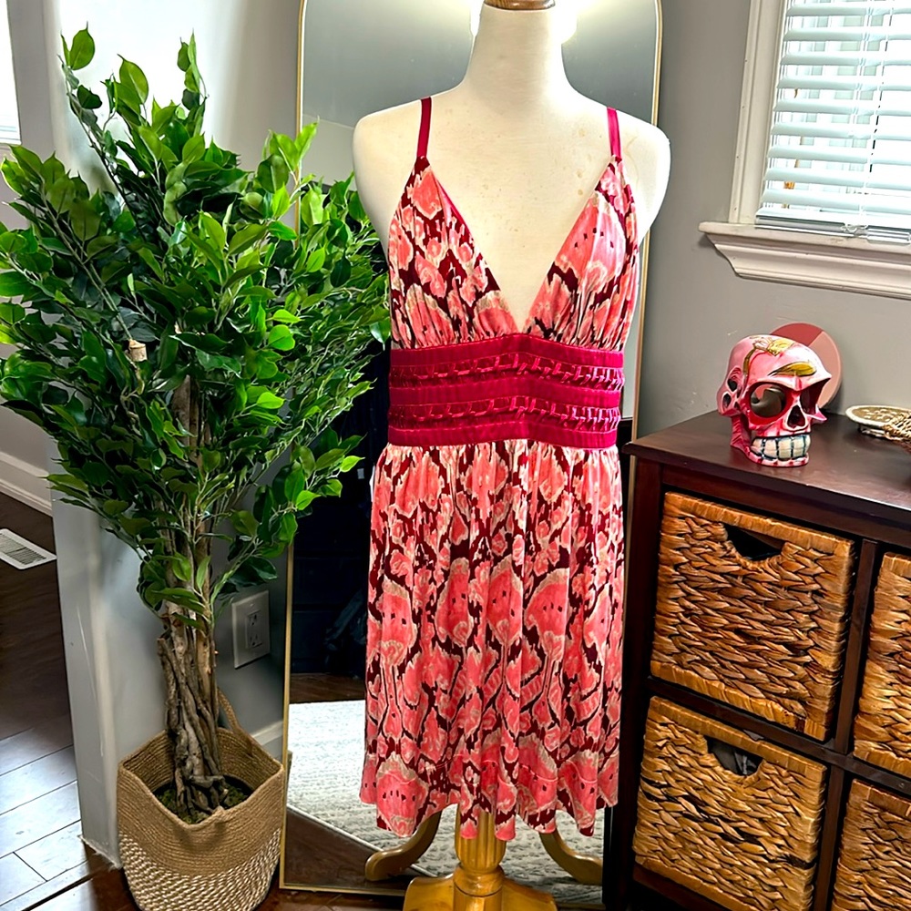 Marciano 100% Silk Floral Midi Dress | Size Large